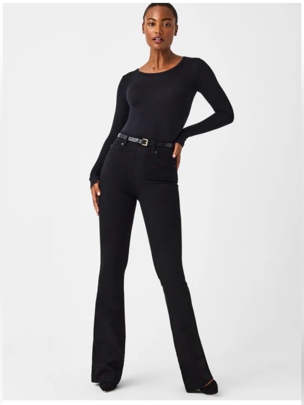 NWOT SPANX Pull Up Flare Black High-Rise Flare Jeans Pants size M Tall